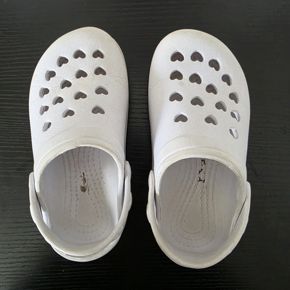 White Slip-On Clogs with Heart Cutouts